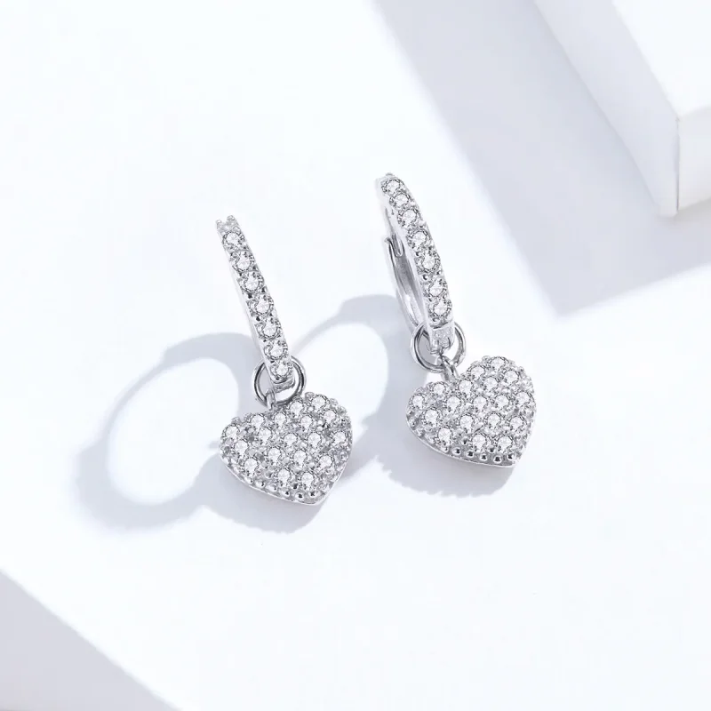 (image for) Pandora Style Silver Heart Shape Dangle Earrings - SCE821 - View 2