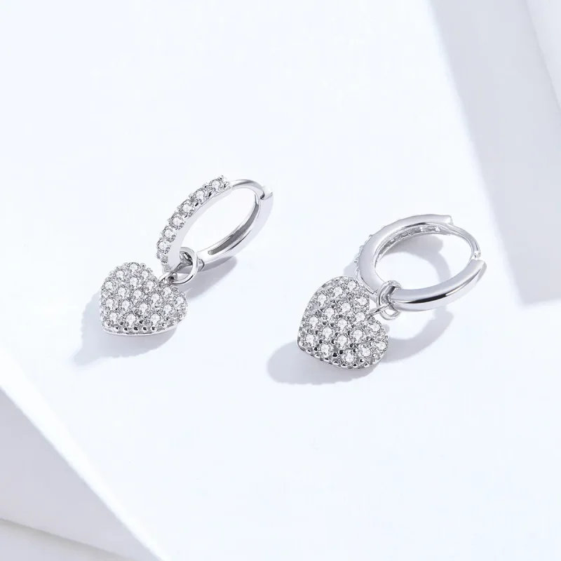 (image for) Pandora Style Silver Heart Shape Dangle Earrings - SCE821 - View 3