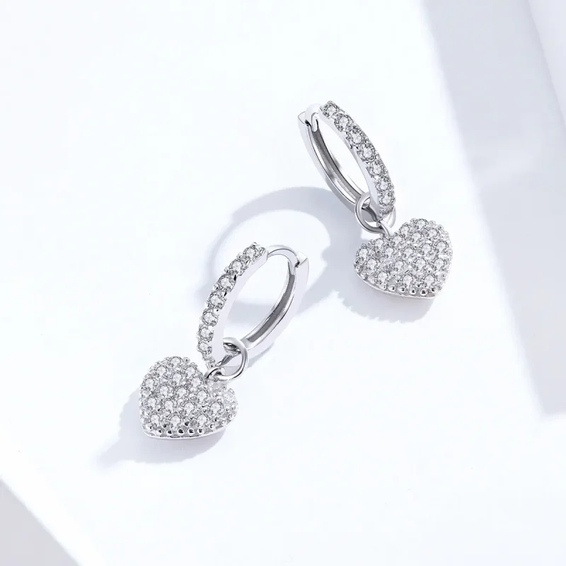 (image for) Pandora Style Silver Heart Shape Dangle Earrings - SCE821 - View 4