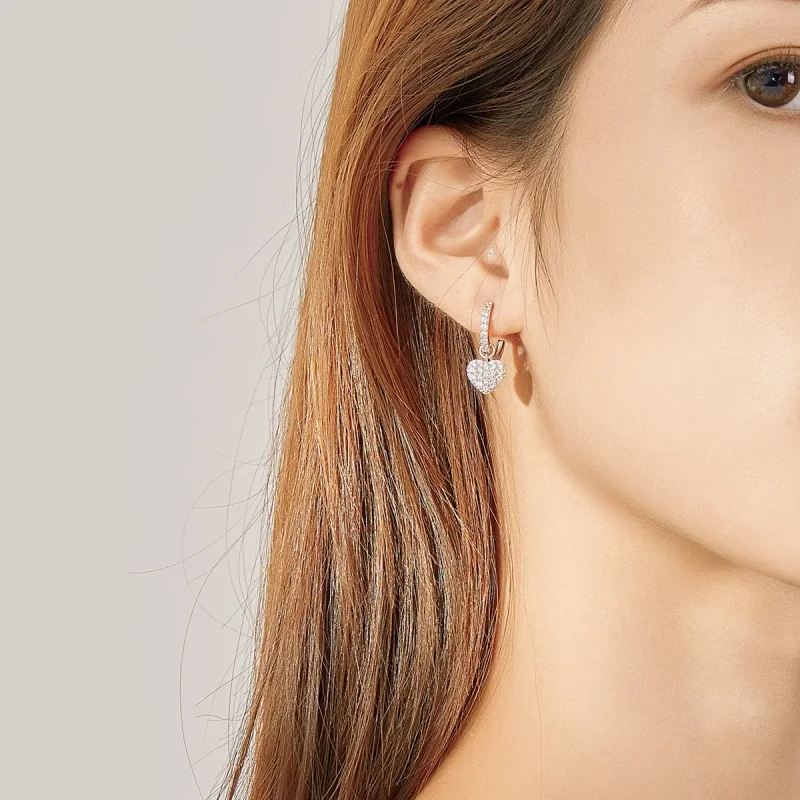 (image for) Pandora Style Silver Heart Shape Dangle Earrings - SCE821 - View 5
