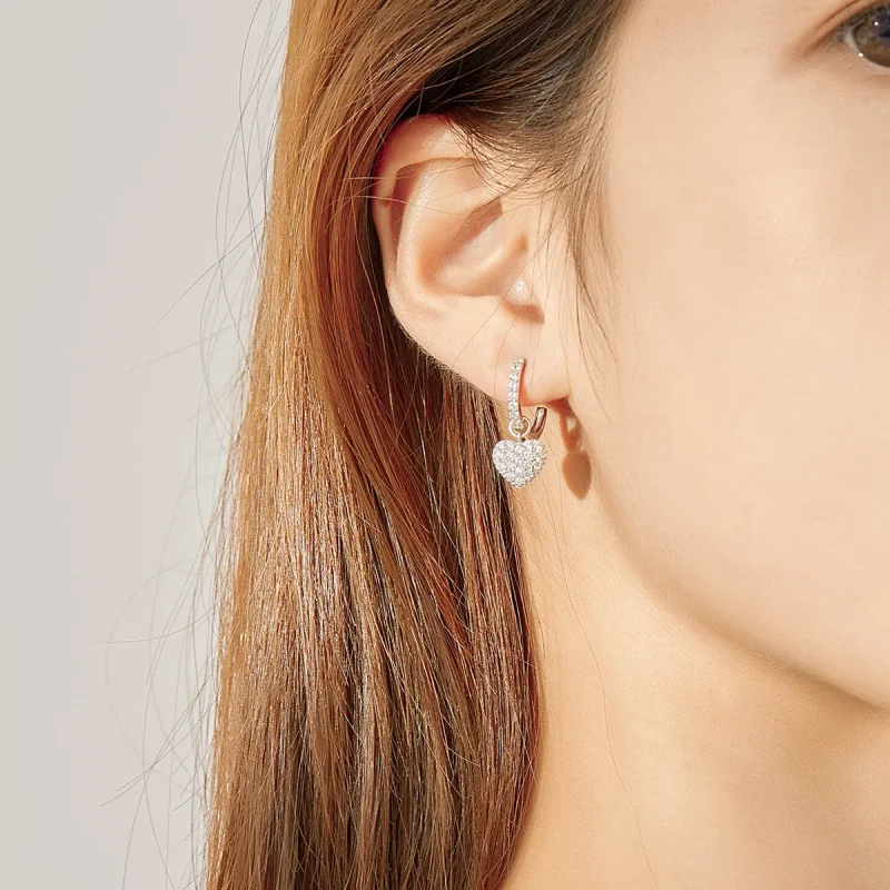 (image for) Pandora Style Silver Heart Shape Dangle Earrings - SCE821 - View 7