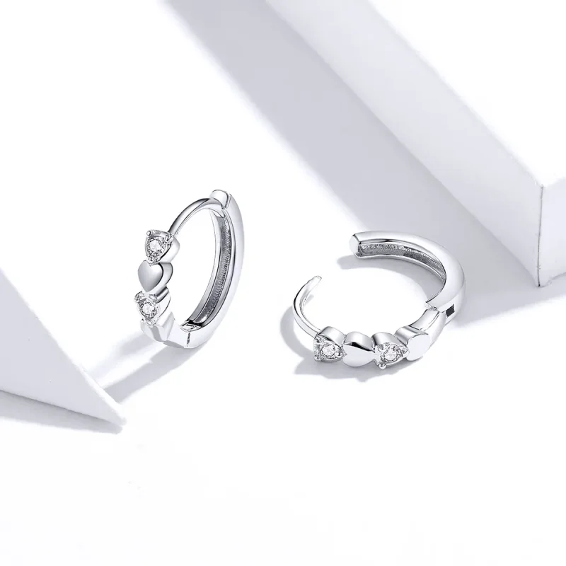 (image for) Pandora Style Silver Heart Shape Hoop Earrings - SCE777 - View 2