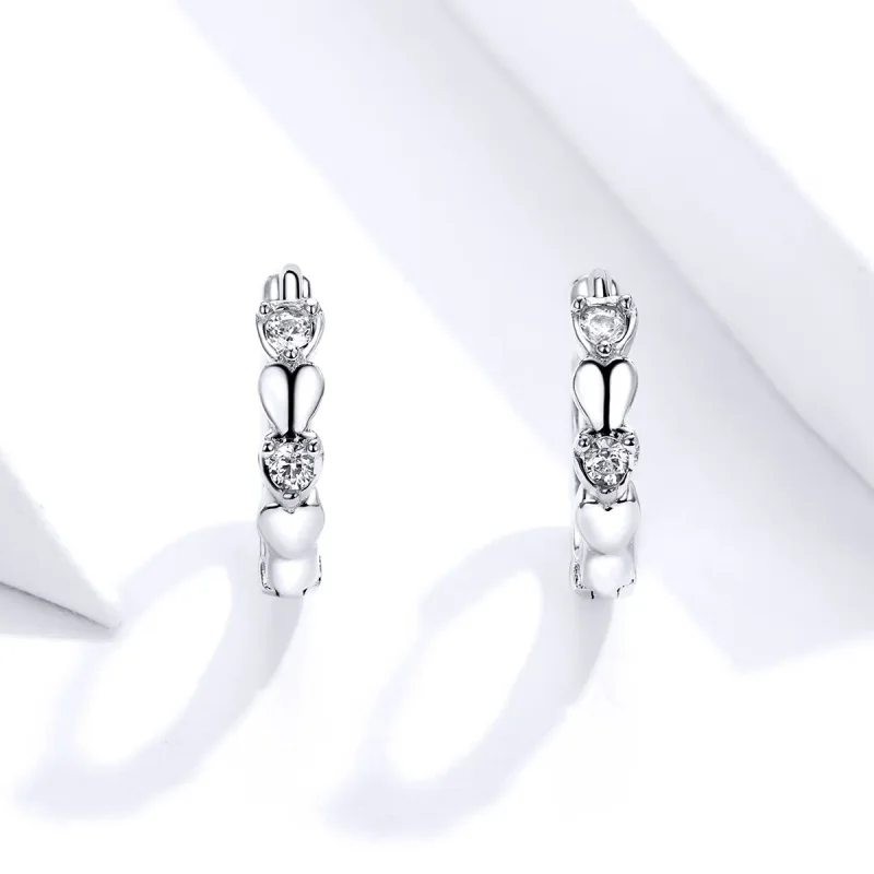 (image for) Pandora Style Silver Heart Shape Hoop Earrings - SCE777 - View 3