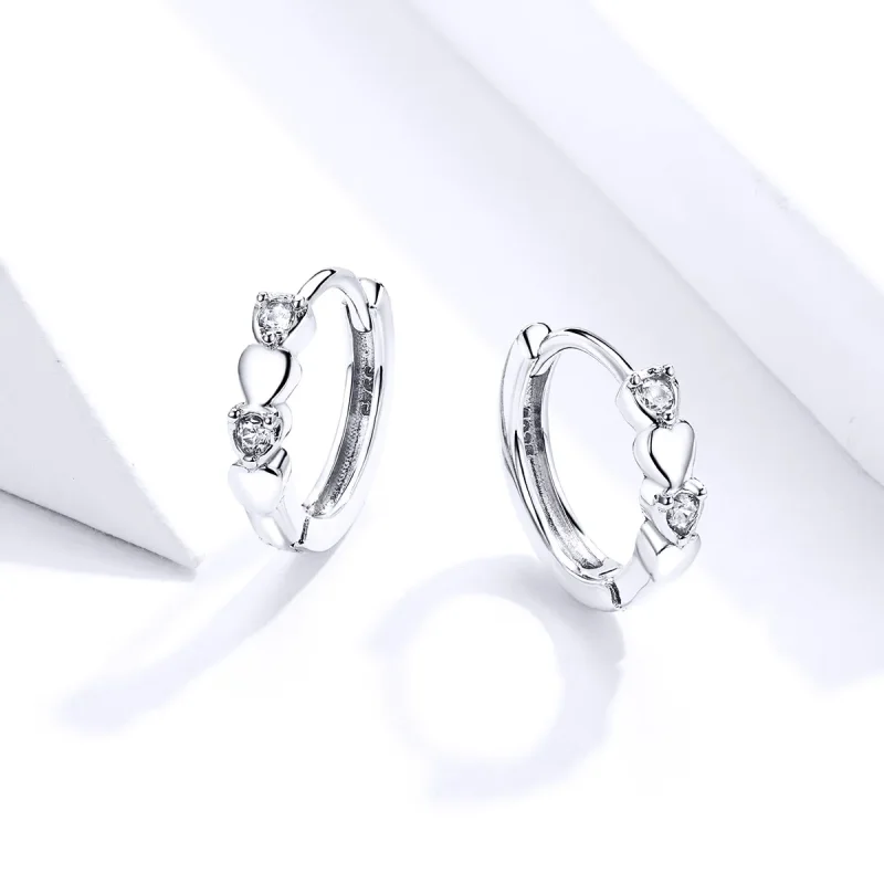 (image for) Pandora Style Silver Heart Shape Hoop Earrings - SCE777 - View 4