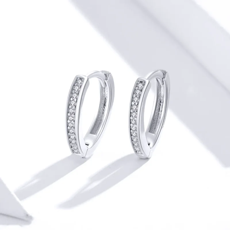 (image for) Pandora Style Silver Heart Shape Hoop Earrings - SCE868 - View 2