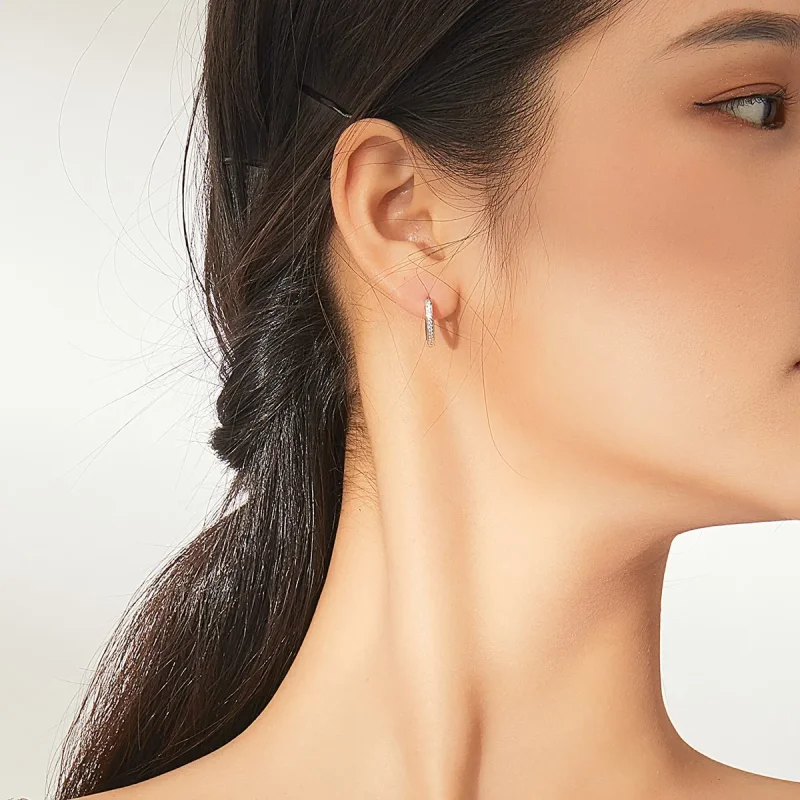 (image for) Pandora Style Silver Heart Shape Hoop Earrings - SCE868 - View 5