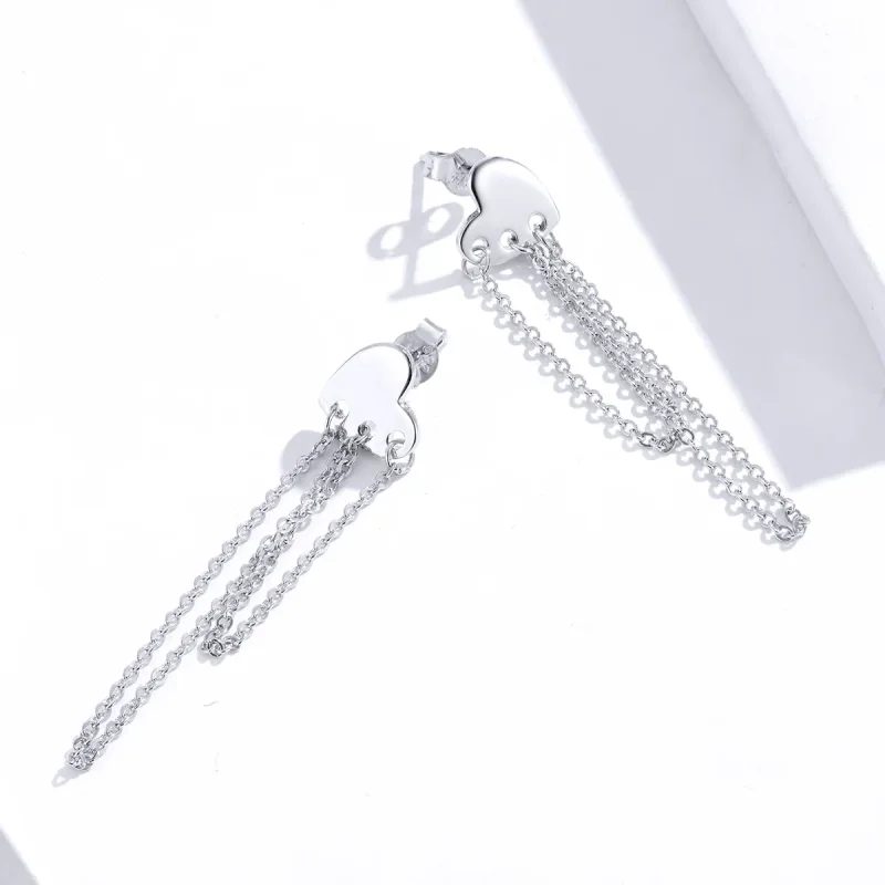 (image for) Pandora Style Silver Heart Tassels Dangle Earrings - SCE867 - View 2