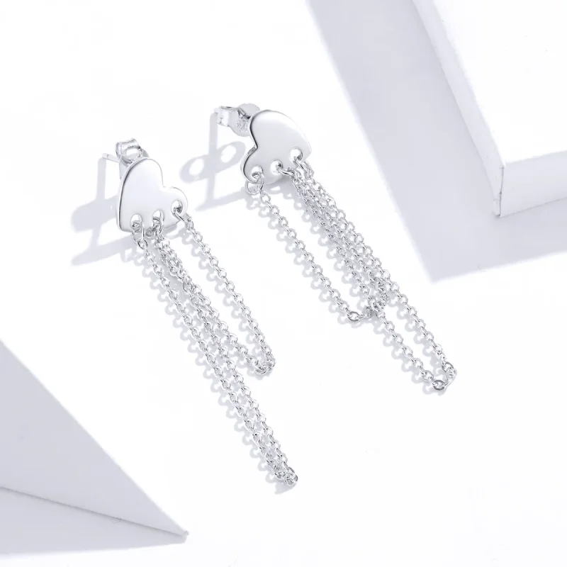 (image for) Pandora Style Silver Heart Tassels Dangle Earrings - SCE867 - View 3