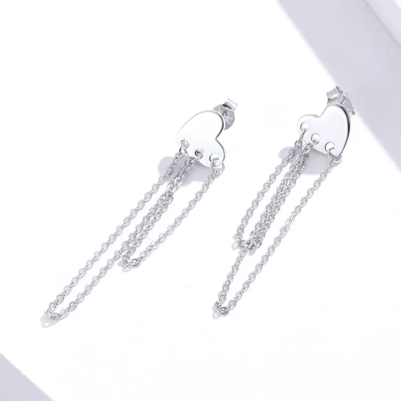 (image for) Pandora Style Silver Heart Tassels Dangle Earrings - SCE867 - View 4