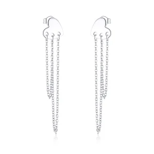 (image for) Pandora Style Silver Heart Tassels Dangle Earrings - SCE867
