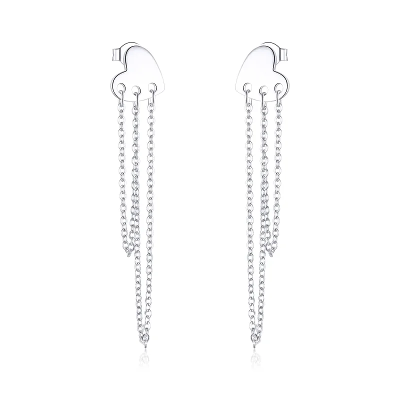 (image for) Pandora Style Silver Heart Tassels Dangle Earrings - SCE867