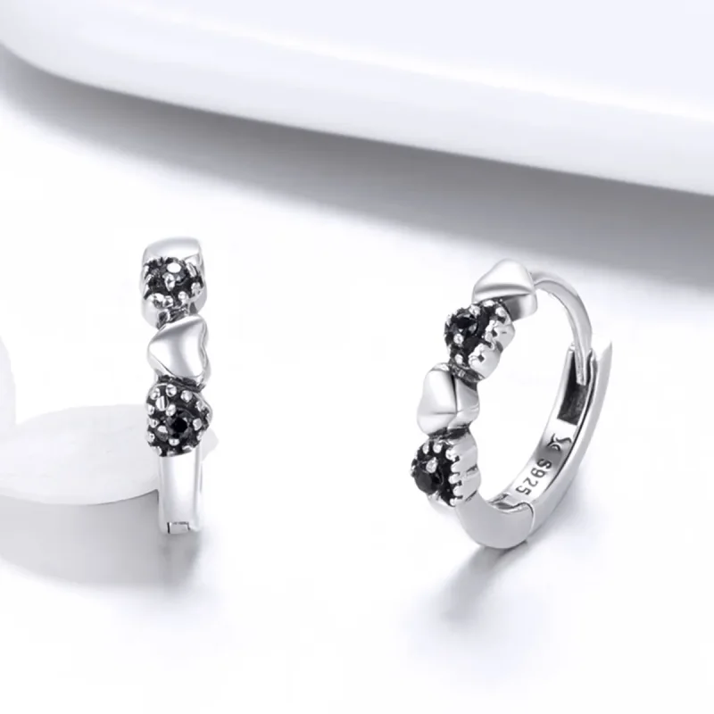 (image for) Pandora Style Silver Hearts Dating Hoop Earrings - SCE445 - View 2