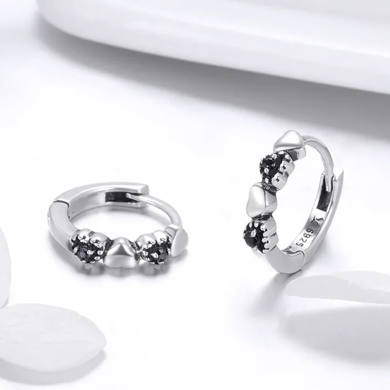 (image for) Pandora Style Silver Hearts Dating Hoop Earrings - SCE445 - View 3