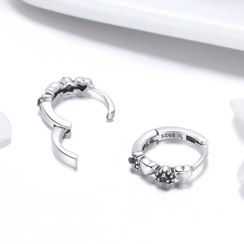 (image for) Pandora Style Silver Hearts Dating Hoop Earrings - SCE445 - View 4