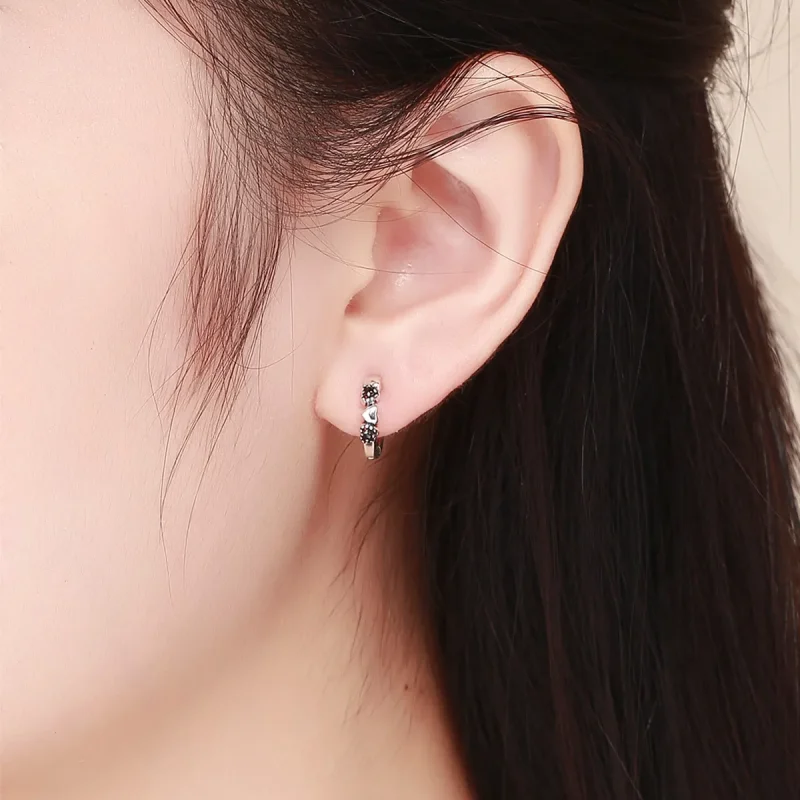 (image for) Pandora Style Silver Hearts Dating Hoop Earrings - SCE445 - View 5