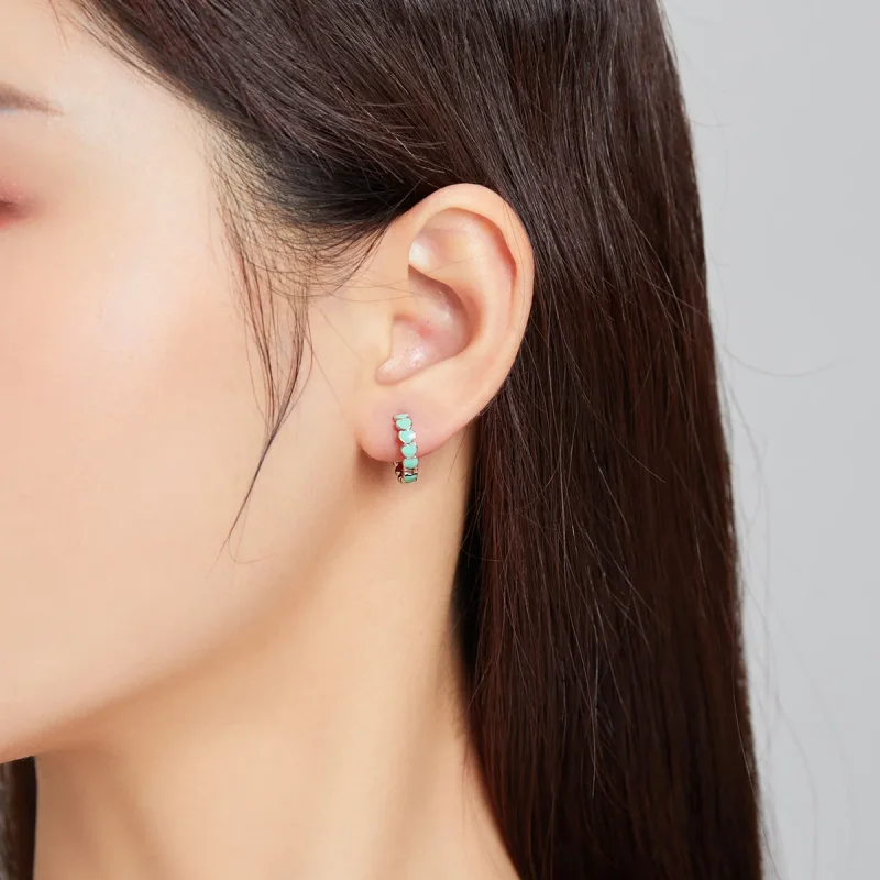 (image for) Pandora Style Silver Hearts Hoop Earrings - SCE1052-TQ - View 5