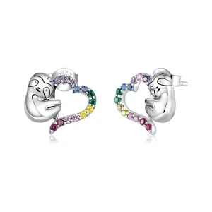 (image for) Pandora Style Silver Heart-Shaped Little Sloth Stud Earrings - SCE885