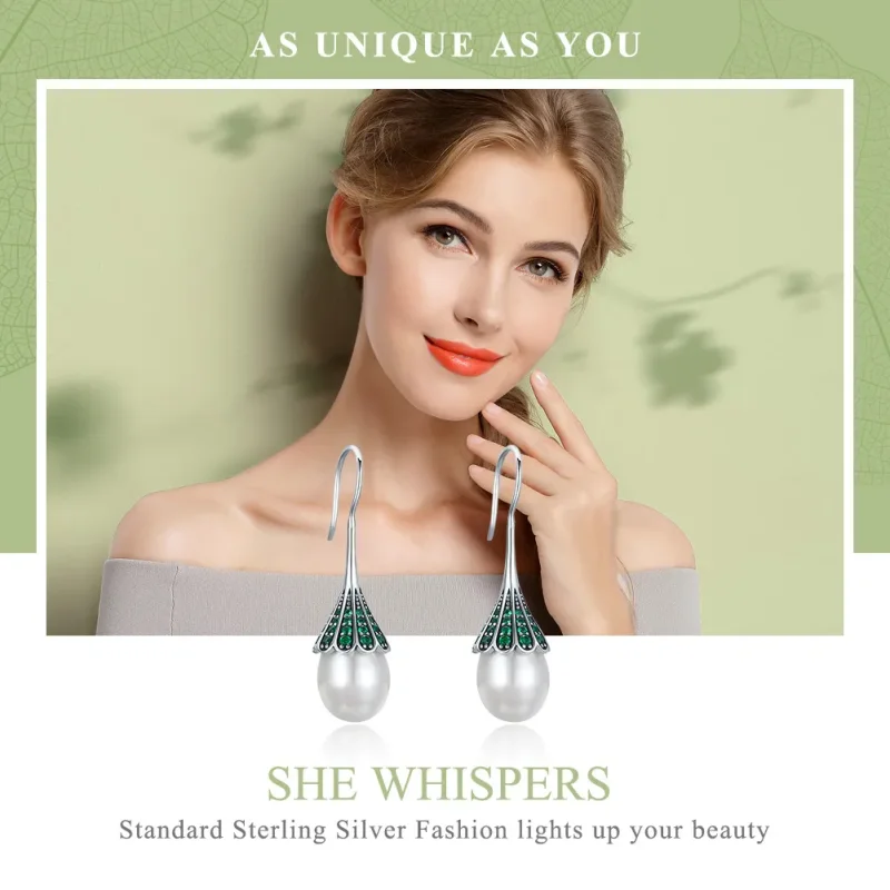 (image for) Pandora Style Silver Her Whisper Hanging Earrings - SCE204 - View 2