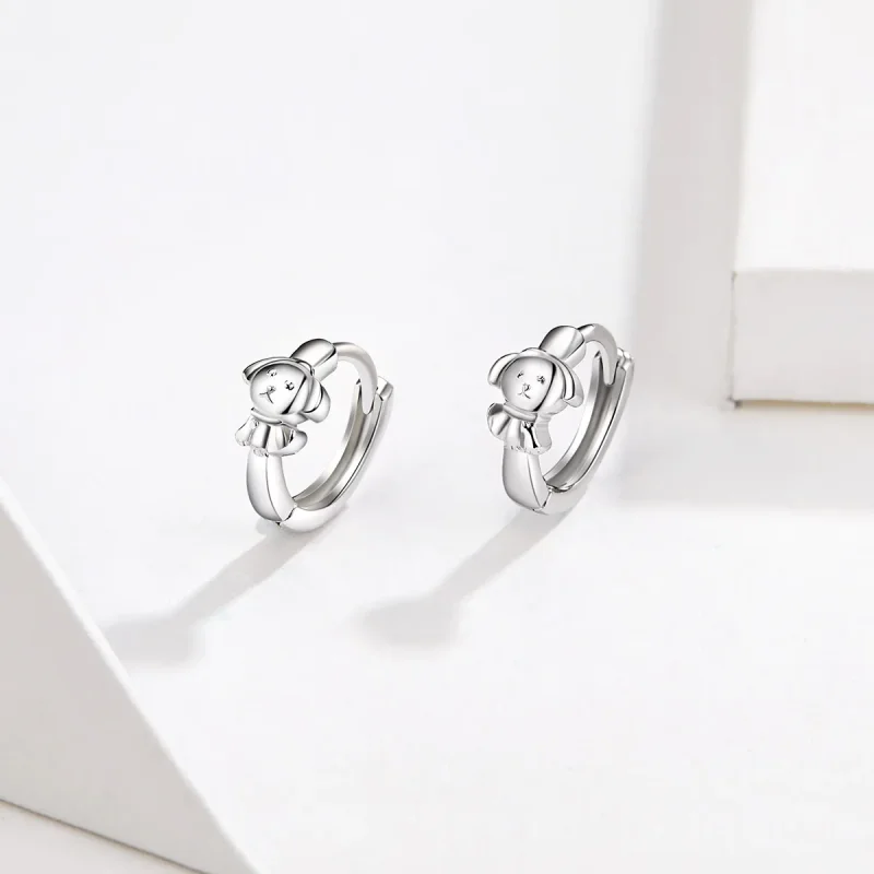 (image for) Pandora Style Silver Honest Puppy Hoop Earrings - SCE662 - View 3