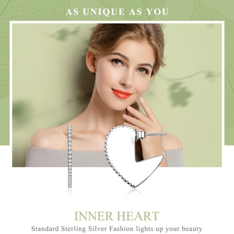 (image for) Pandora Style Silver Inner Heart Stud Earrings - SCE512 - View 2