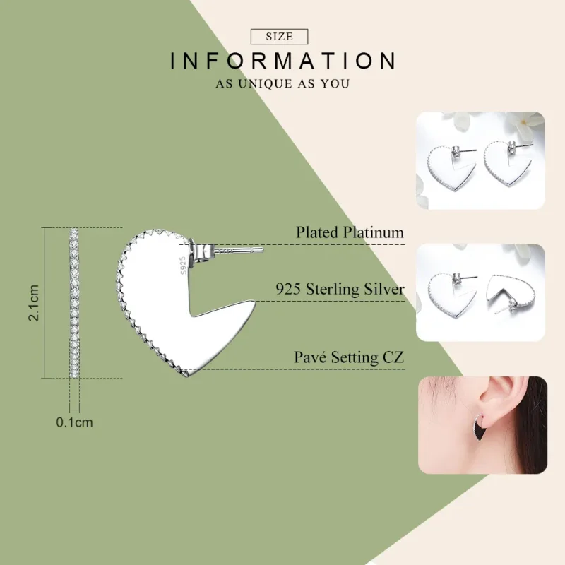 (image for) Pandora Style Silver Inner Heart Stud Earrings - SCE512 - View 3