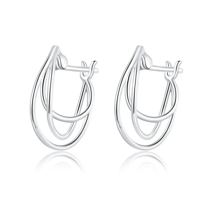 (image for) Pandora Style Silver Intertwined Lines Hoop Earrings - BSE443