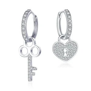 (image for) Pandora Style Silver Key and Lock Hoop Earrings - SCE577