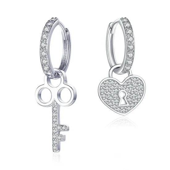 (image for) Pandora Style Silver Key and Lock Hoop Earrings - SCE577