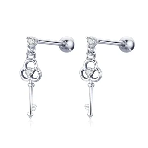 (image for) Pandora Style Silver Key of Heart Hanging Earrings - SCE539