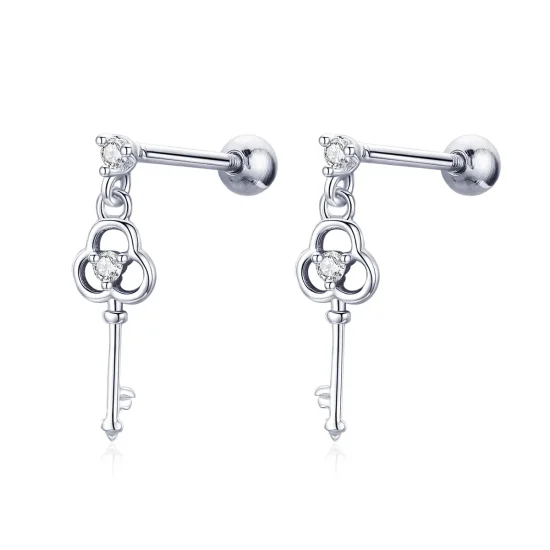 (image for) Pandora Style Silver Key of Heart Hanging Earrings - SCE539