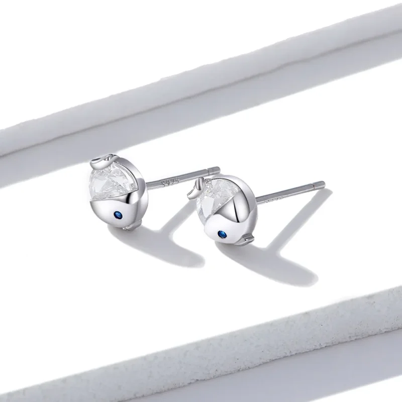 (image for) Pandora Style Silver Kissing Fish Stud Earrings - BSE204 - View 2