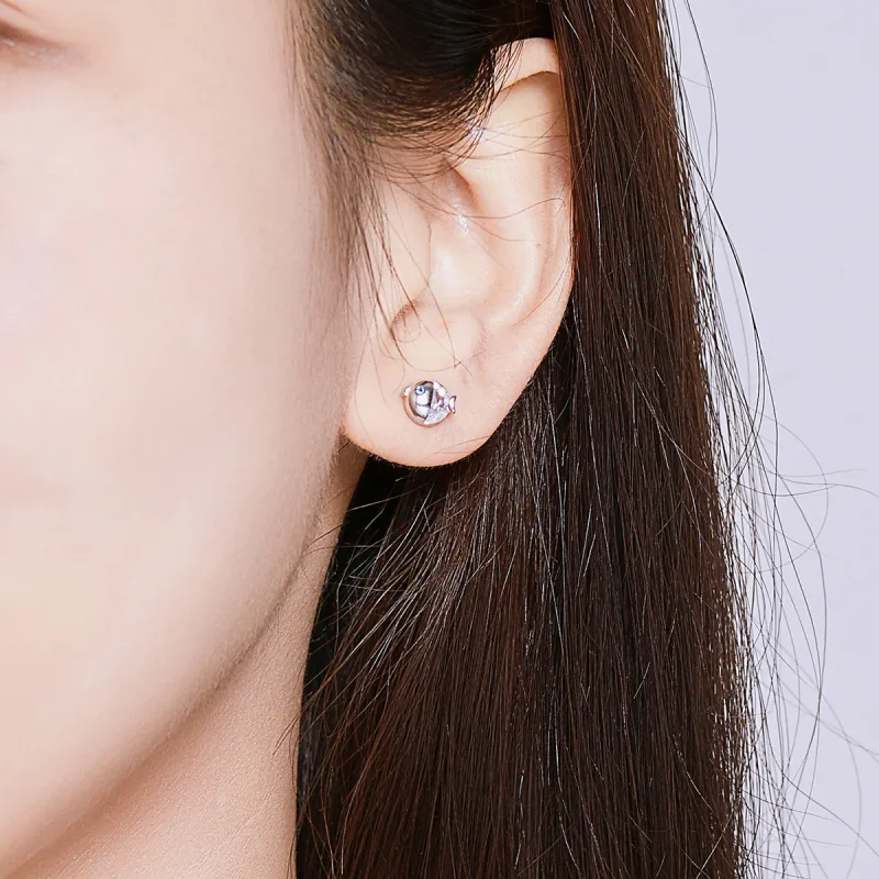(image for) Pandora Style Silver Kissing Fish Stud Earrings - BSE204 - View 8