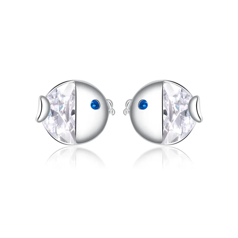 (image for) Pandora Style Silver Kissing Fish Stud Earrings - BSE204