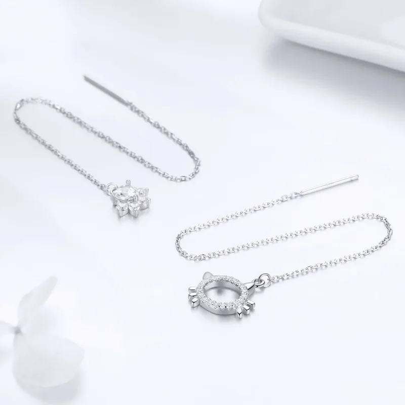 (image for) Pandora Style Silver Kitty & Paw Hanging Earrings - SCE483 - View 4