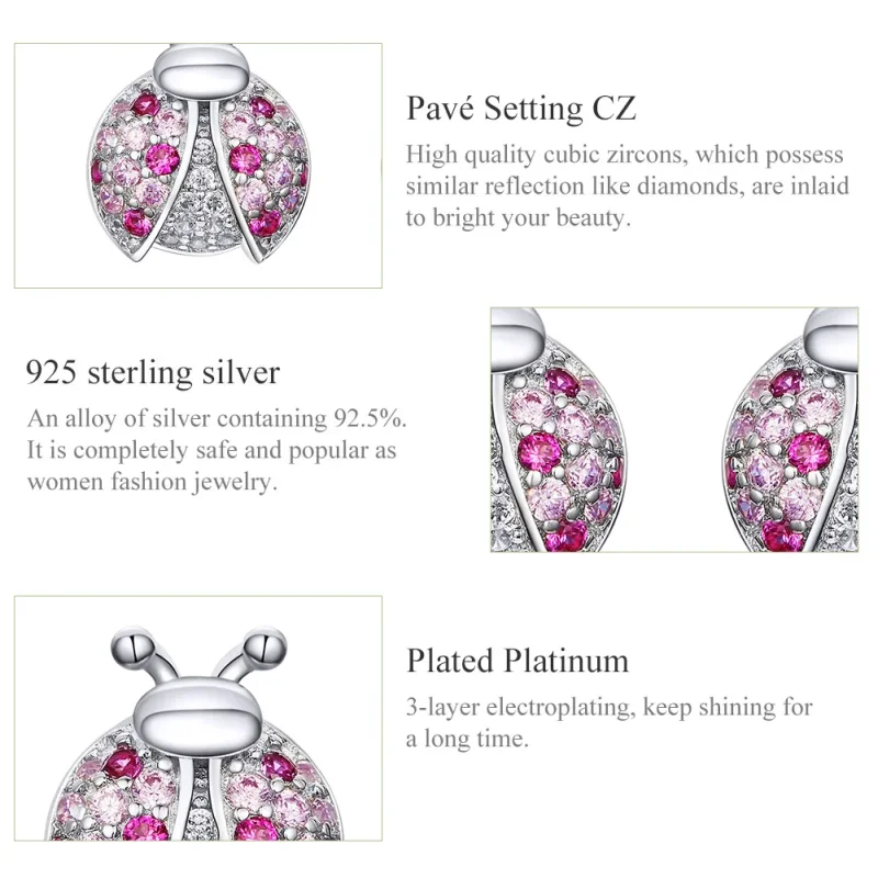 (image for) Pandora Style Silver Ladybug Stud Earrings - SCE715 - View 3