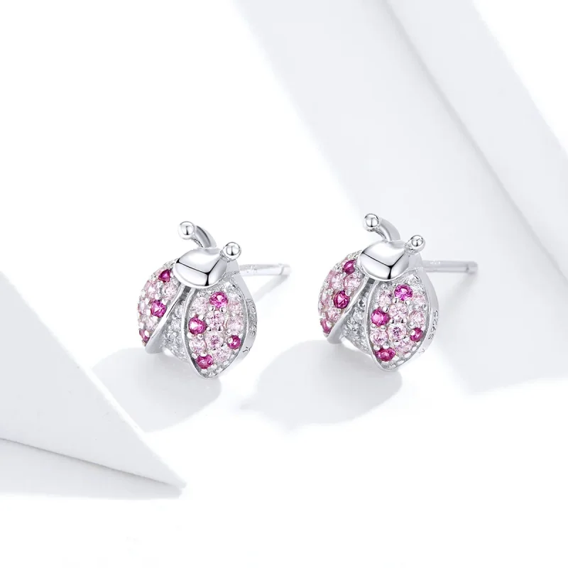 (image for) Pandora Style Silver Ladybug Stud Earrings - SCE715 - View 2