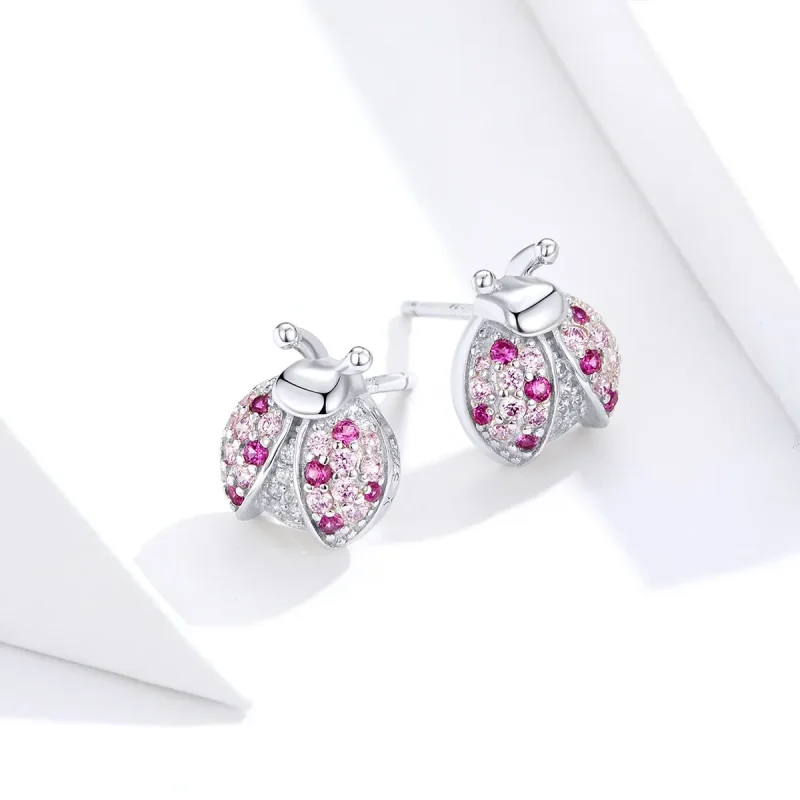 (image for) Pandora Style Silver Ladybug Stud Earrings - SCE715 - View 4