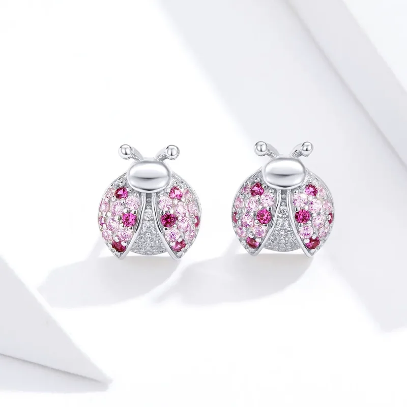 (image for) Pandora Style Silver Ladybug Stud Earrings - SCE715 - View 5