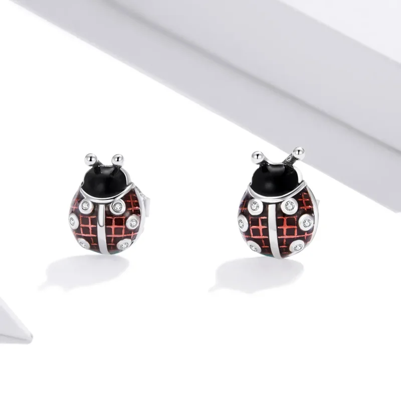 (image for) Pandora Style Silver Ladybug Stud Earrings - SCE972 - View 2