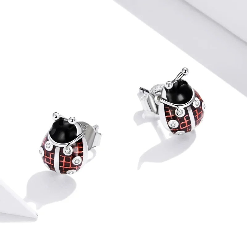 (image for) Pandora Style Silver Ladybug Stud Earrings - SCE972 - View 3