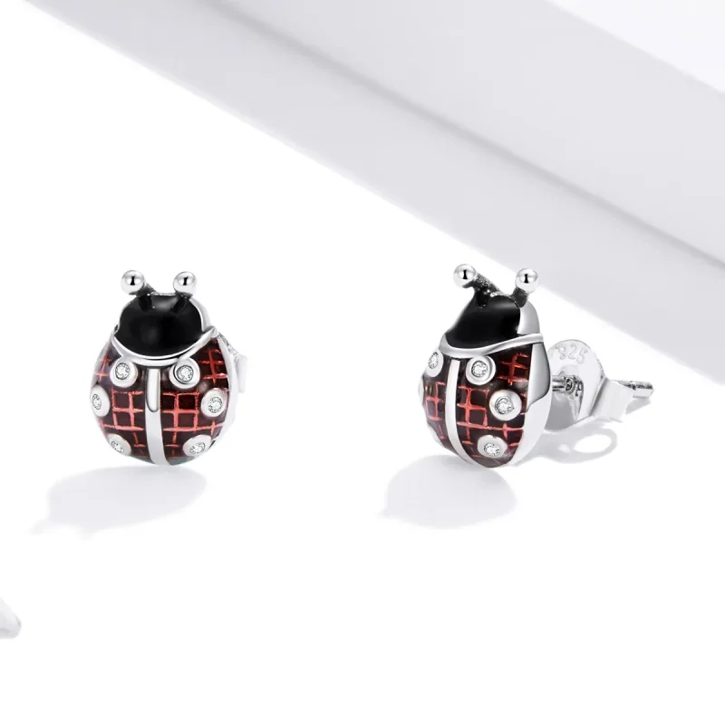 (image for) Pandora Style Silver Ladybug Stud Earrings - SCE972 - View 4