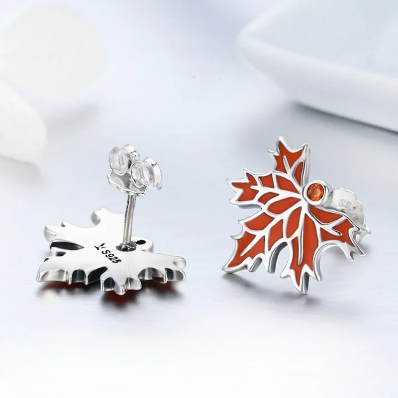 (image for) Pandora Style Silver Late Autumn Maple Leaves Stud Earrings - SCE264 - View 5