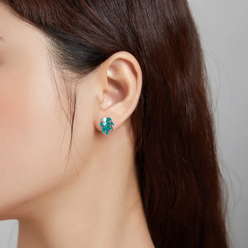 (image for) Pandora Style Silver Leaf & Flamingos Stud Earrings - SCE1124 - View 6