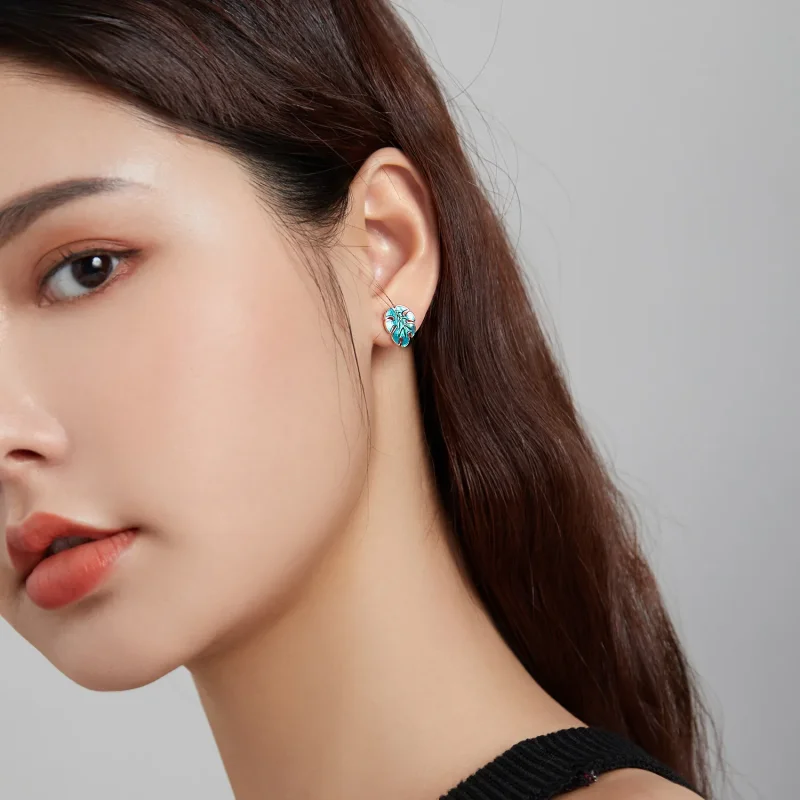 (image for) Pandora Style Silver Leaf & Flamingos Stud Earrings - SCE1124 - View 7