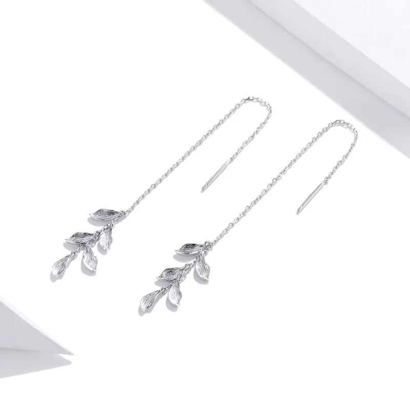 (image for) Pandora Style Silver Leaves Dangle Earrings - SCE987 - View 2
