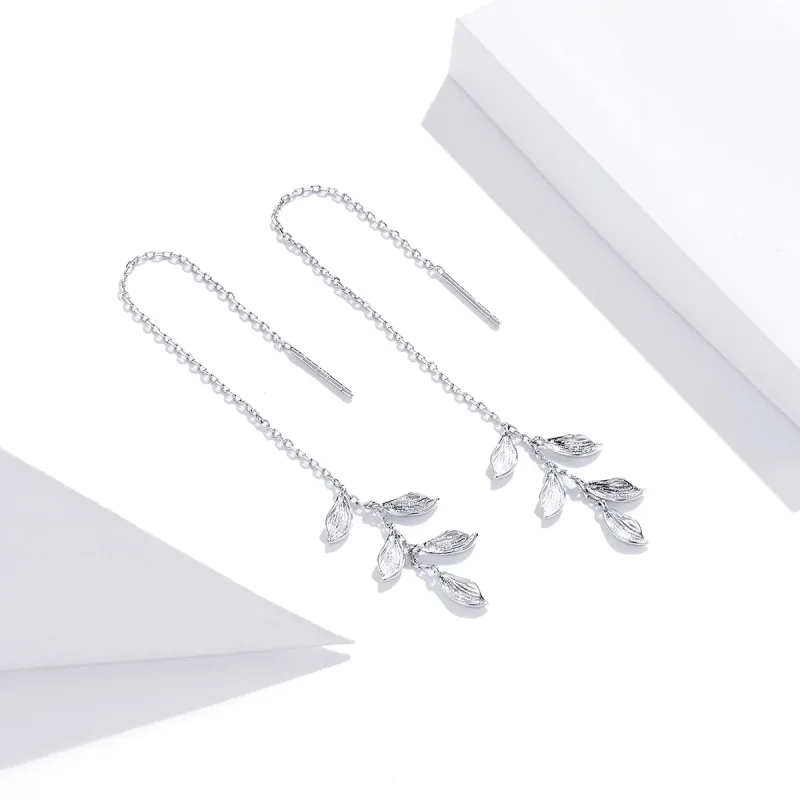 (image for) Pandora Style Silver Leaves Dangle Earrings - SCE987 - View 3