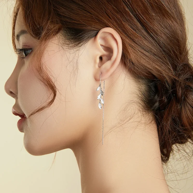 (image for) Pandora Style Silver Leaves Dangle Earrings - SCE987 - View 5