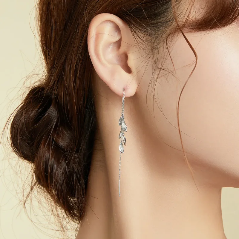 (image for) Pandora Style Silver Leaves Dangle Earrings - SCE987 - View 6