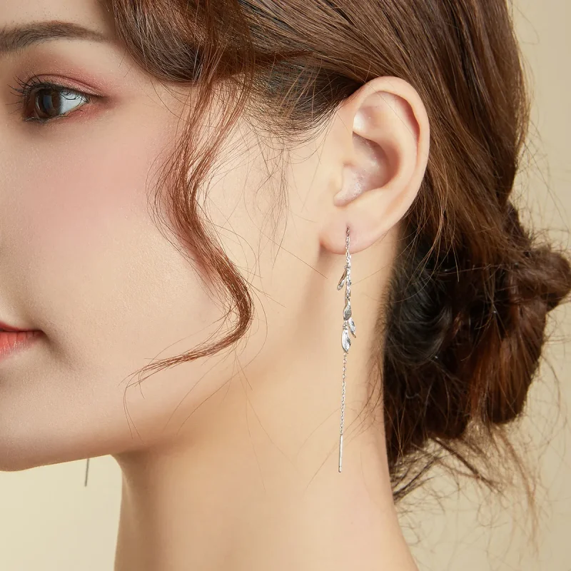 (image for) Pandora Style Silver Leaves Dangle Earrings - SCE987 - View 7