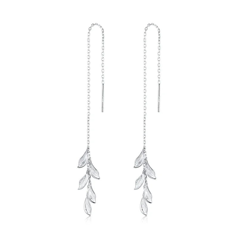 (image for) Pandora Style Silver Leaves Dangle Earrings - SCE987